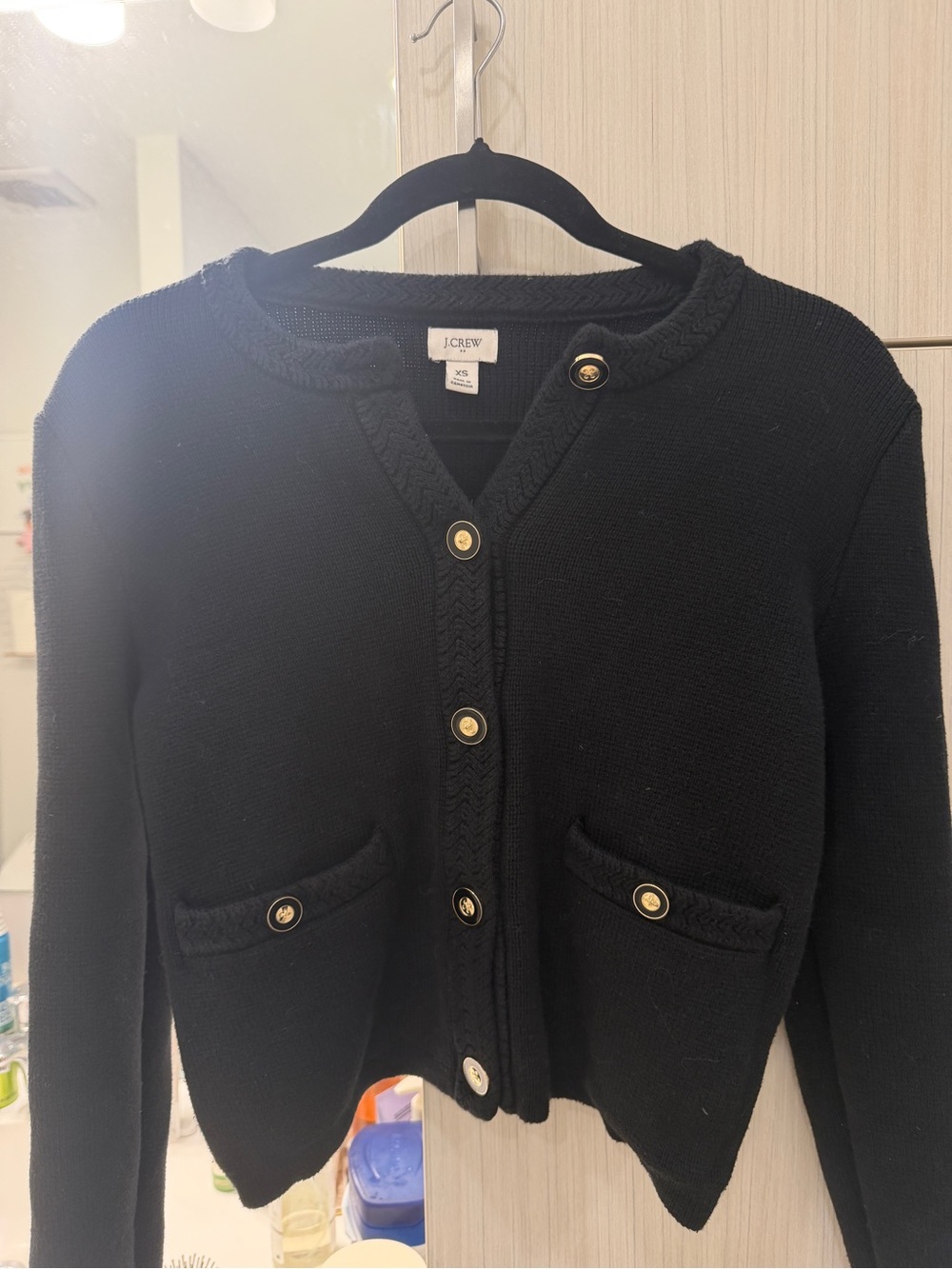 J. Crew Black Knit Cardigan with Gold Buttons